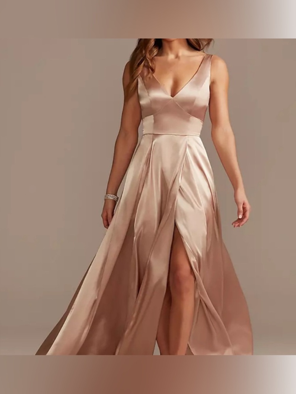 David’s Bridal - Galina Signature Long V-Neck Tank Ful in Golden Color Size 8
